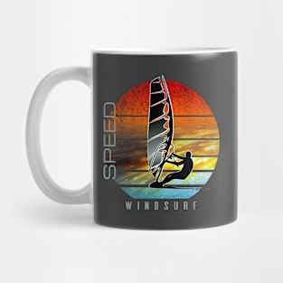 windsurfer planing at sunset over ocean waves Mug